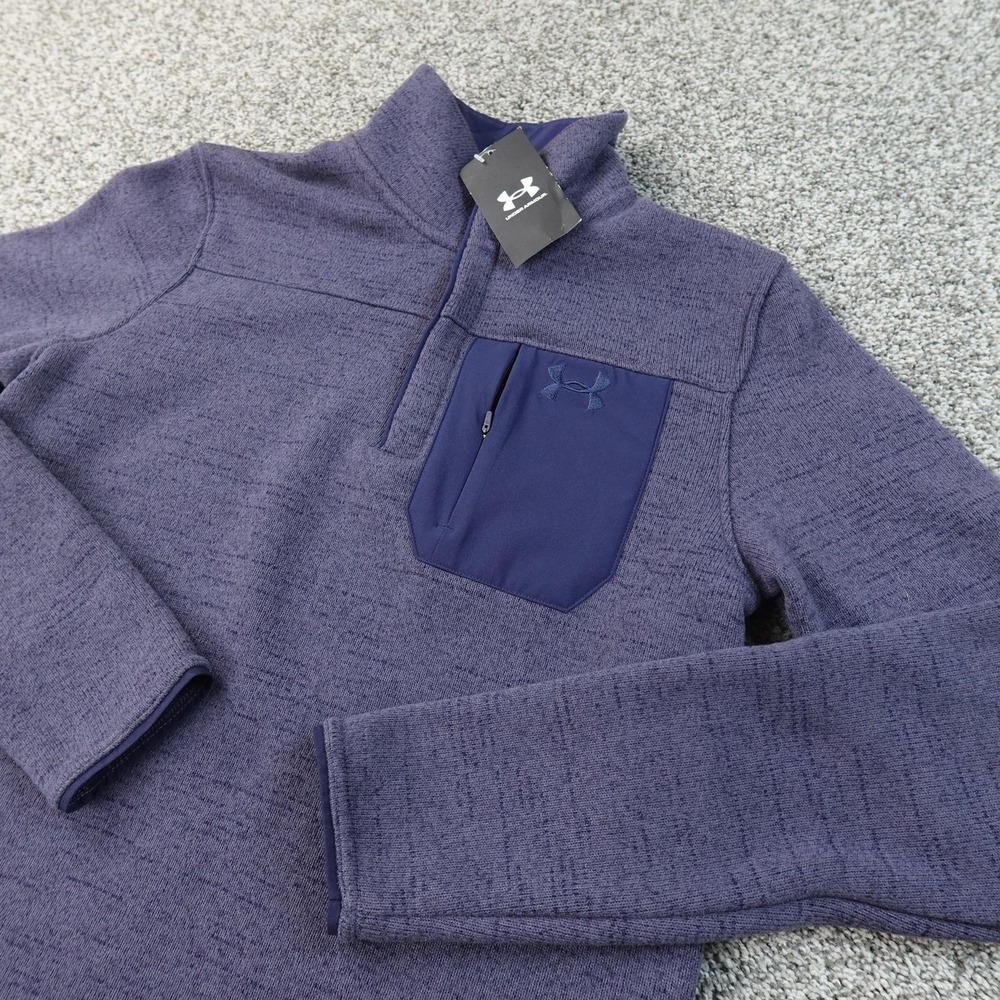 NEW Under Armour Pullover Mens S Blue Henley 1/4 Zip Fleece Sweatshirt Sweater